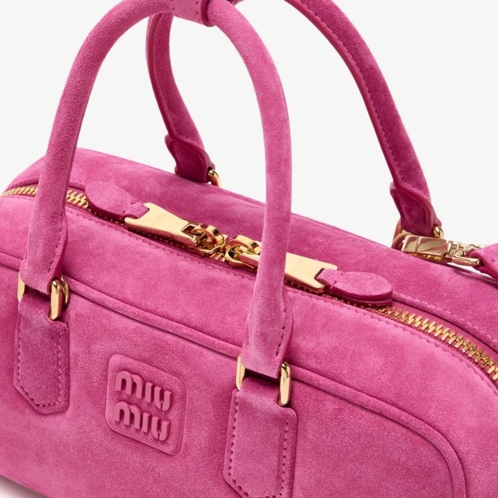 Miu Miu Arcadie Hot Pink Suede Satchel Handbag Purse NWT Authentic - Picture 6 of 15